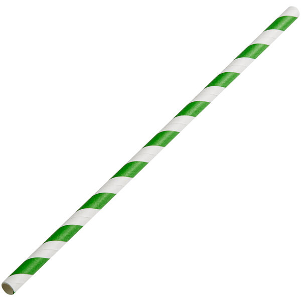 An EcoChoice green and white striped paper cake pop stick.