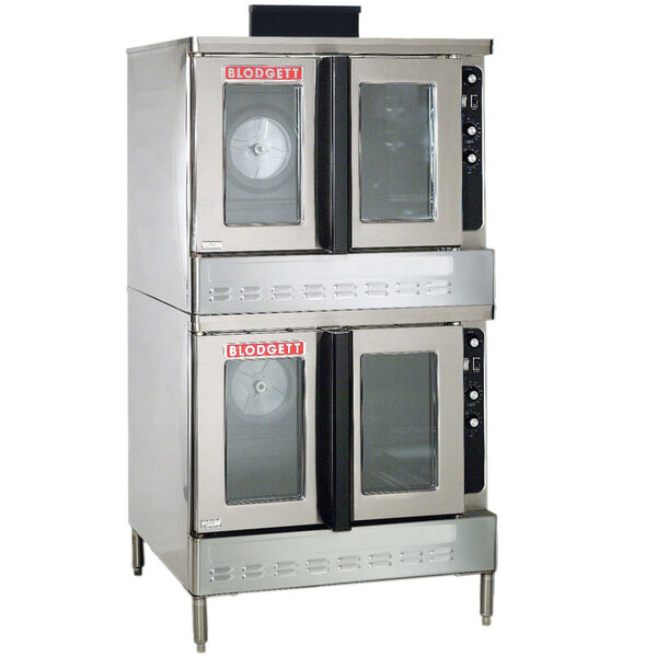 A Blodgett natural gas double convection oven with two doors and two racks.