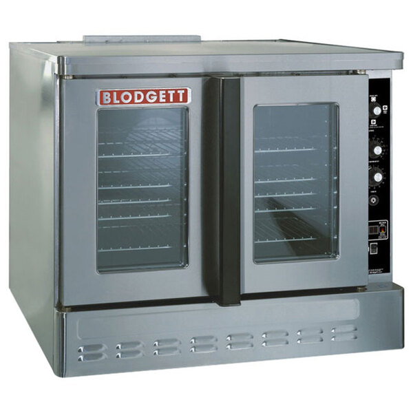 A Blodgett stainless steel commercial convection oven with glass doors.