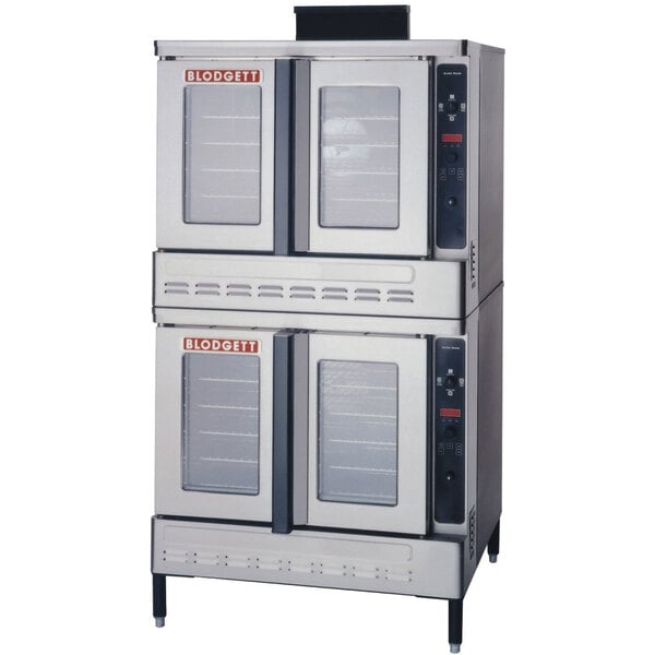 A stack of two Blodgett DFG-100 convection ovens with glass doors.