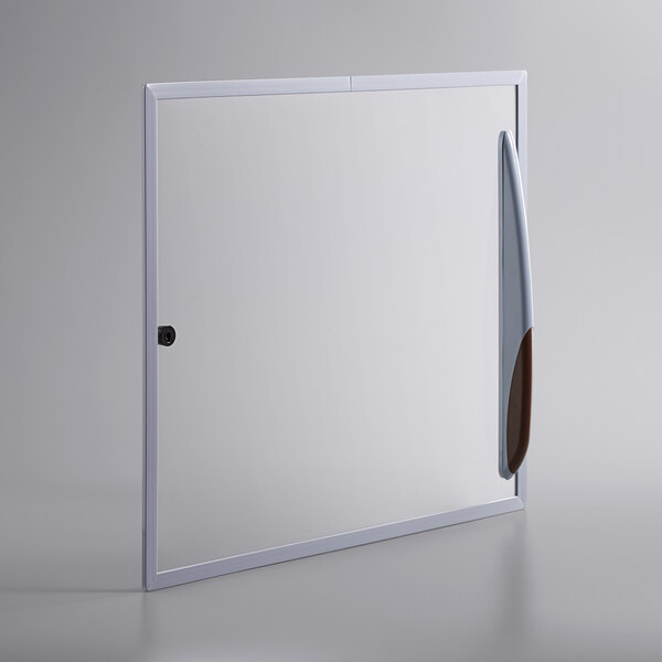 A white glass door with a handle.