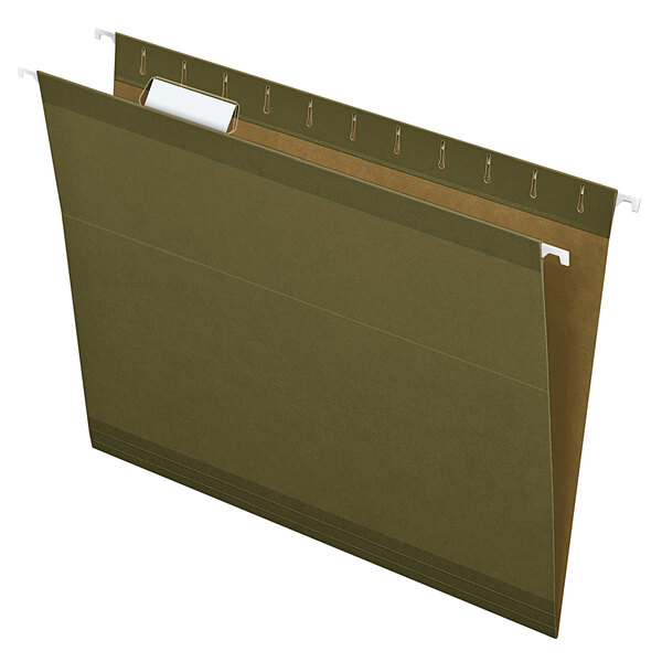 An Earthwise by Pendaflex green file folder with a white label.