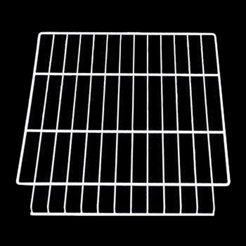 A white metal grid shelf.