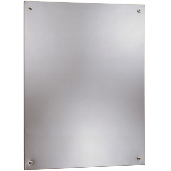 A Bobrick stainless steel wall-mount mirror.