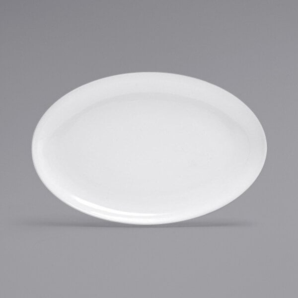 A white plate with an oval shape.