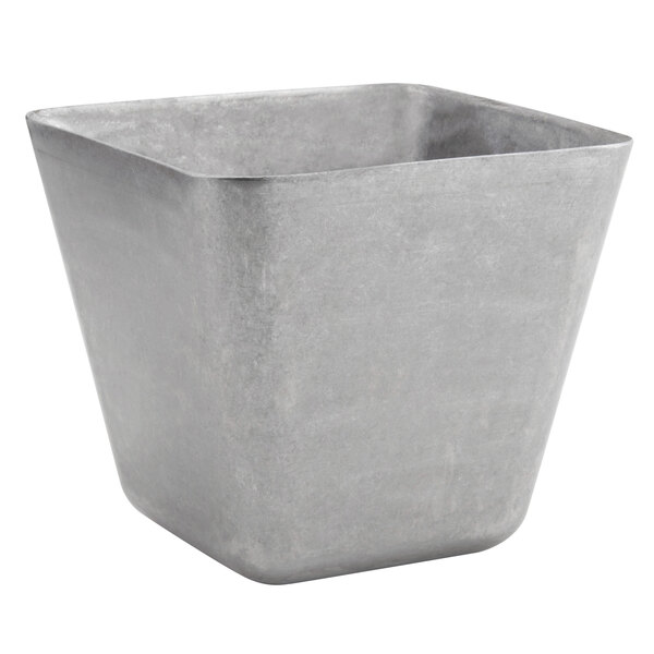 A square stainless steel bowl with an antique finish.