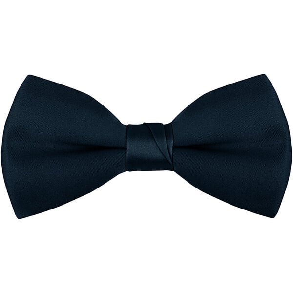 A navy poly-satin clip-on bow tie with a wide band.