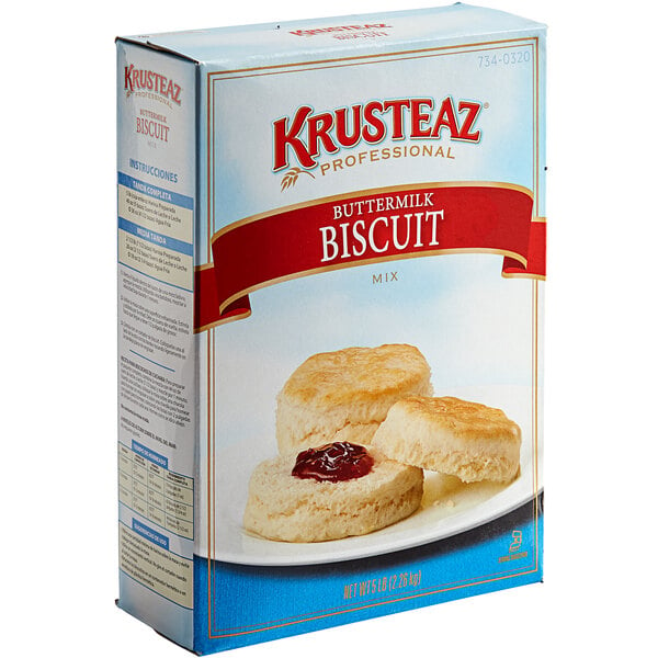 A biscuit made from Krusteaz Buttermilk Biscuit Mix with jam on it.