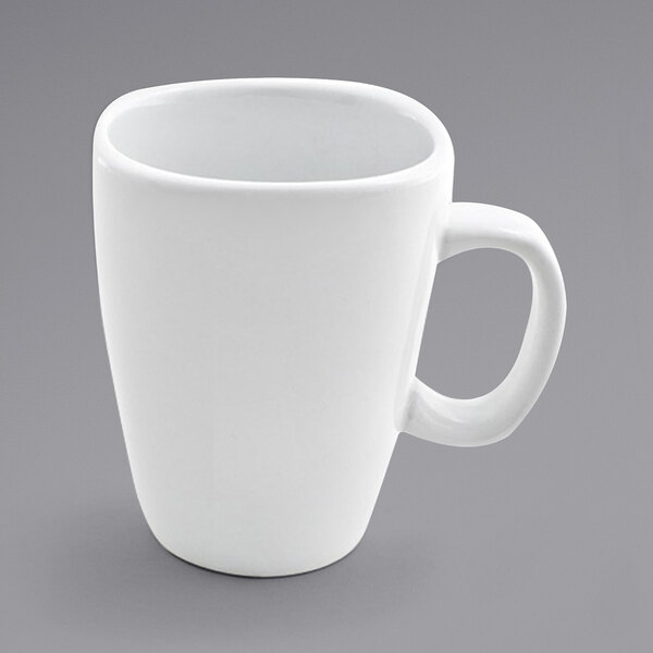A Front of the House bright white porcelain mug with a handle.