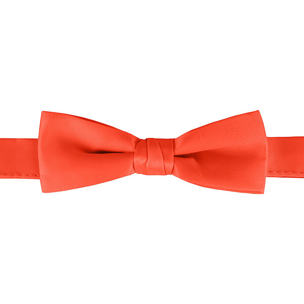A close-up of a Henry Segal orange poly-satin bow tie with an adjustable band.