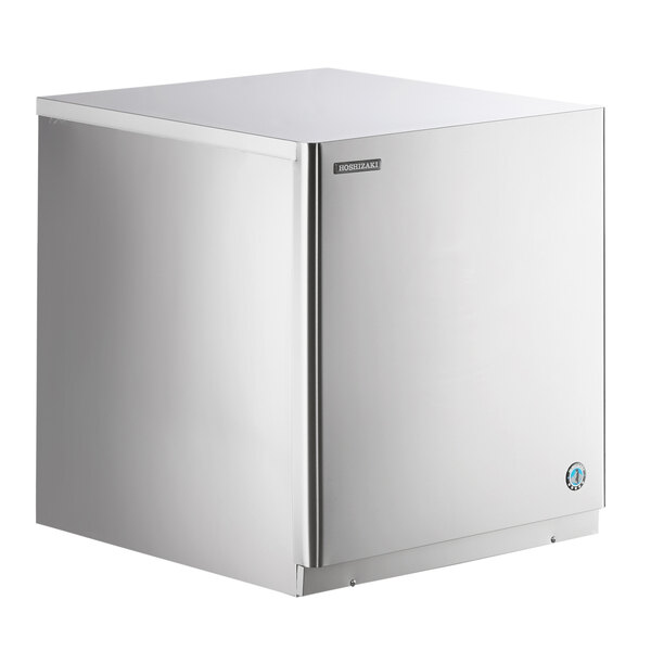 A silver Hoshizaki air cooled ice machine with a blue logo on the front.