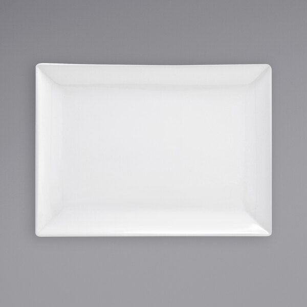 A white rectangular Front of the House porcelain plate.