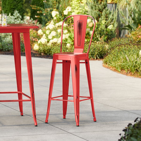 Lancaster Table & Seating Alloy Series Distressed Ruby Red Outdoor Cafe Barstool