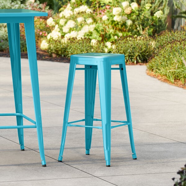 Lancaster Table & Seating Alloy Series Turquoise Outdoor Backless Barstool