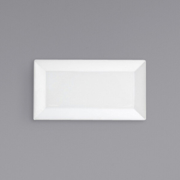 A white rectangular Front of the House Kyoto porcelain plate with a black border.