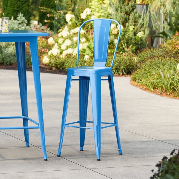 Lancaster Table & Seating Alloy Series Blue Outdoor Cafe Barstool