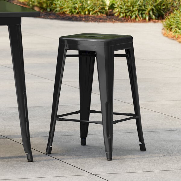 Lancaster Table & Seating Alloy Series Black Outdoor Backless Counter Height Stool