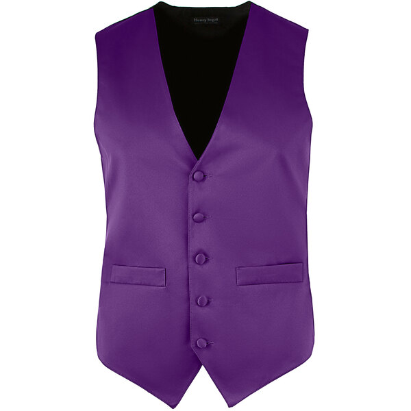 A Henry Segal men's purple satin server vest with black buttons.