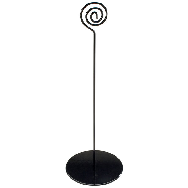 A black metal Cal-Mil iron card holder with a spiral design.
