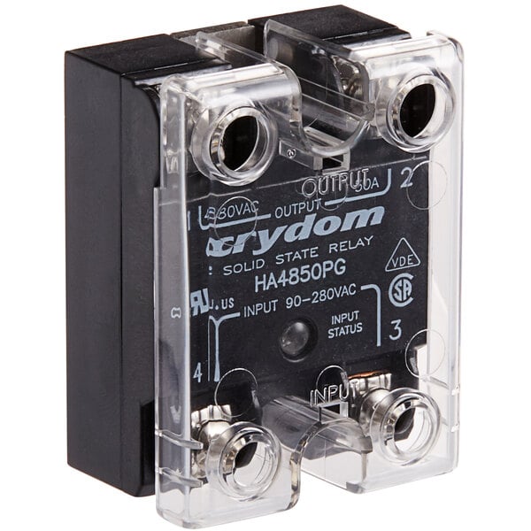 A black and clear Estella Caffe solid state relay with two ports.