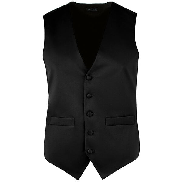 A Henry Segal black satin server vest with buttons.