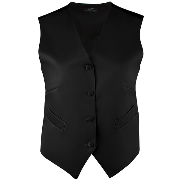 A Henry Segal black satin server vest with buttons.