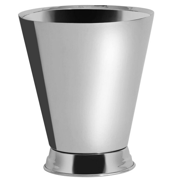 A silver and black stainless steel champagne bucket by Bon Chef.