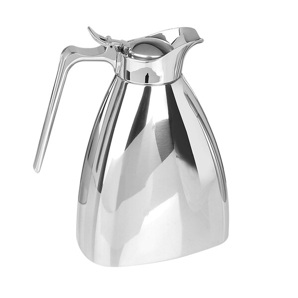 An Eastern Tabletop Triumph stainless steel insulated coffee server with a handle.