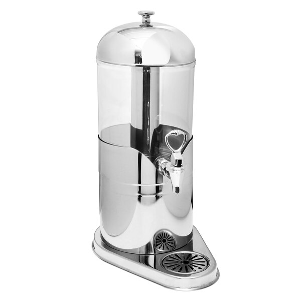 An Eastern Tabletop stainless steel juice dispenser with a glass lid.
