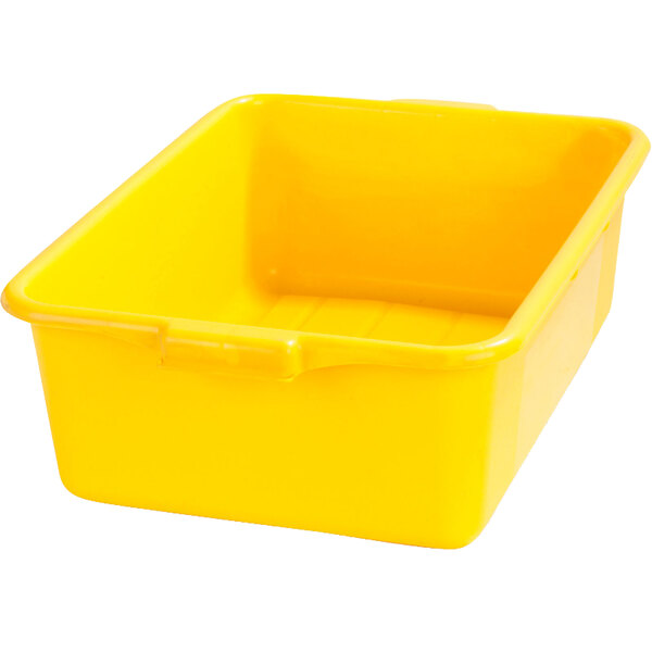 A yellow plastic Carlisle bus tub.