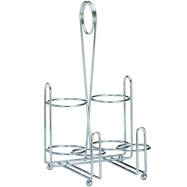A Tablecraft chrome plated wire condiment rack with three rings on it.