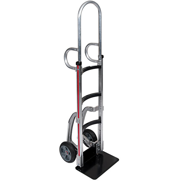 A Magliner hand truck with double loop handles and wheels.