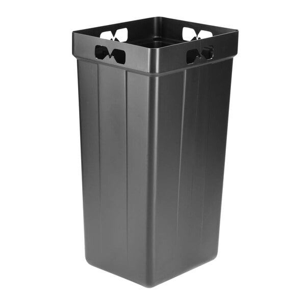 A black rectangular Commercial Zone PolyTec trash liner with holes.