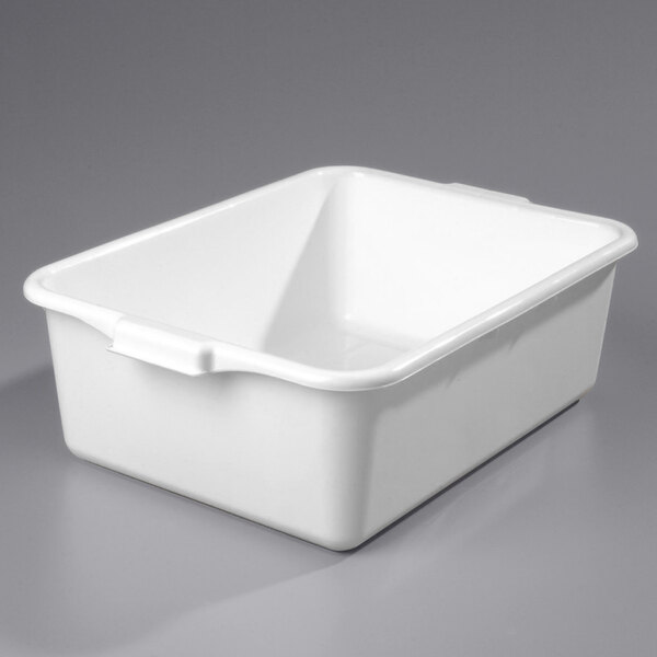 A white rectangular Vollrath high density polyethylene container.
