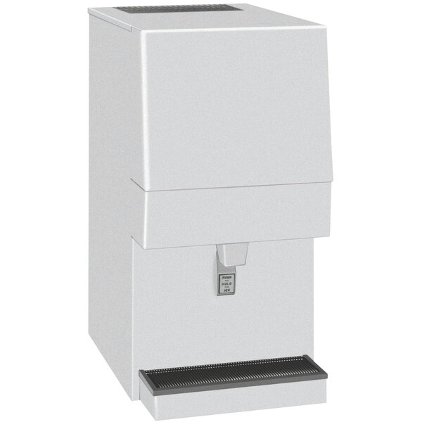 A white Cornelius air cooled ice dispenser with a black lid and push button controls.