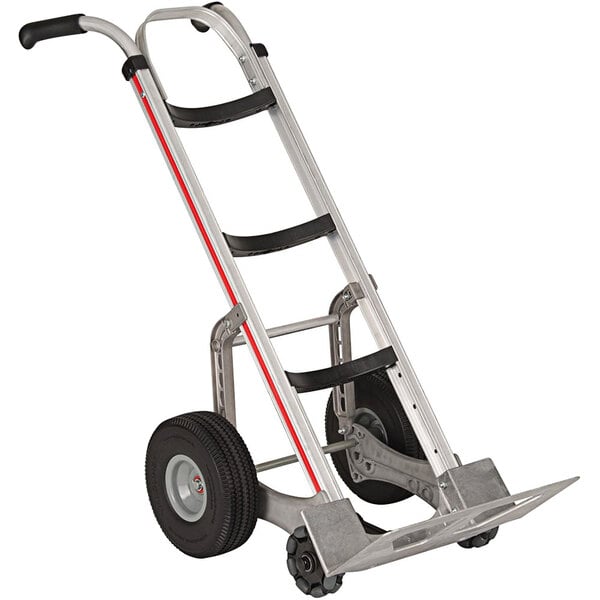 A silver Magliner hand truck with double grip handles.