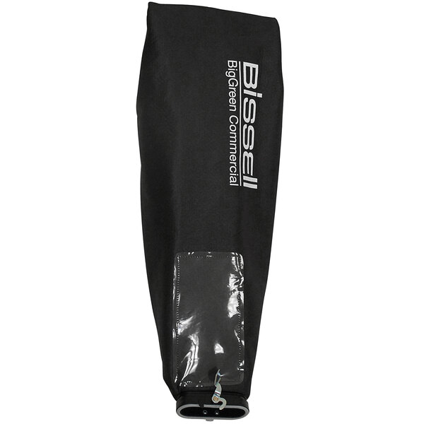 A black cloth bag with "Bissell" in white text.