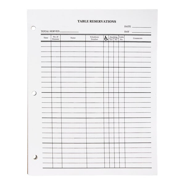 H. Risch RESSHEETS Reservation Book Replacement Sheets - 50/Pack