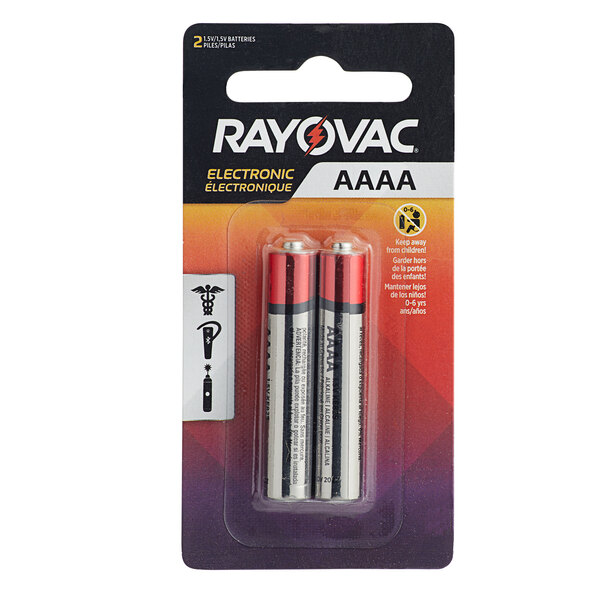 A Rayovac package of 2 AAAA batteries.