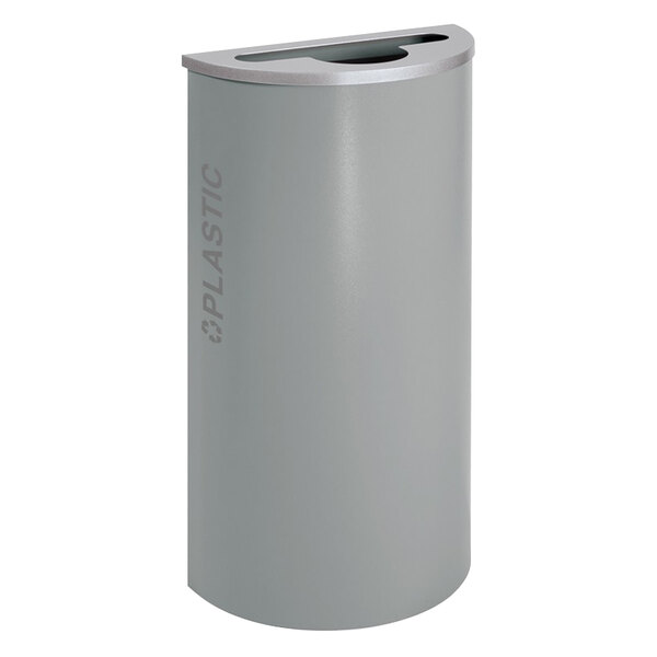 A black tie hammered grey Ex-Cell Kaiser plastic half round receptacle with a lid.
