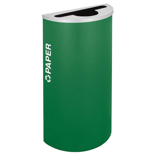 A green recycling bin with white text that says "Paper" and "Ex-Cell Kaiser" on it.