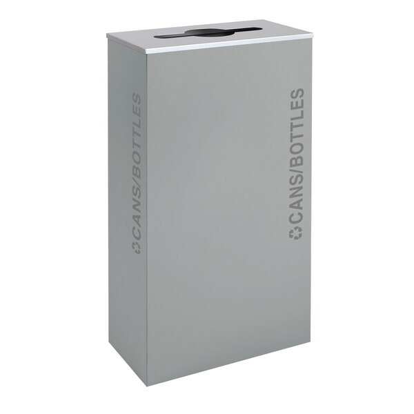 A grey rectangular Ex-Cell Kaiser receptacle with the words "recyclables" in white.