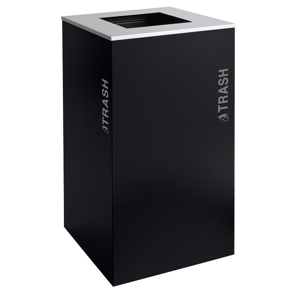 A black rectangular Ex-Cell Kaiser trash receptacle with a square top.