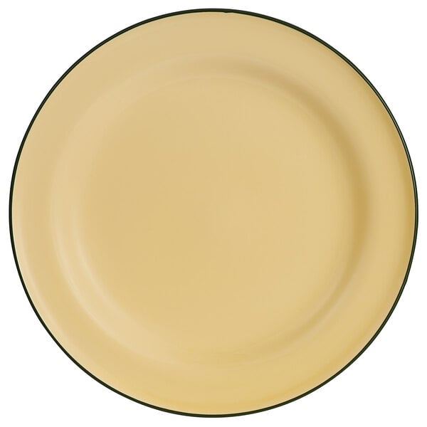 A yellow porcelain Luzerne Tin Tin plate with a black rim.
