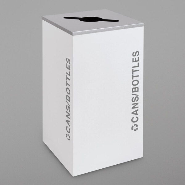 An Ex-Cell Kaiser white gloss recycling receptacle with black kaleidoscope design on the lid.