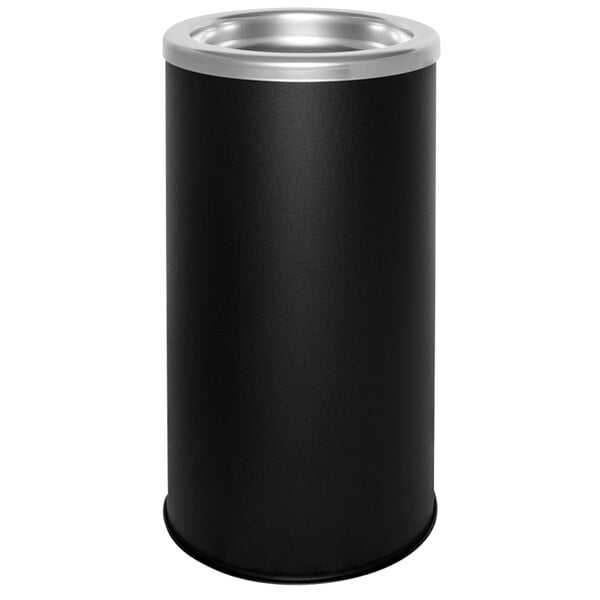 A black cylinder with a silver cap.