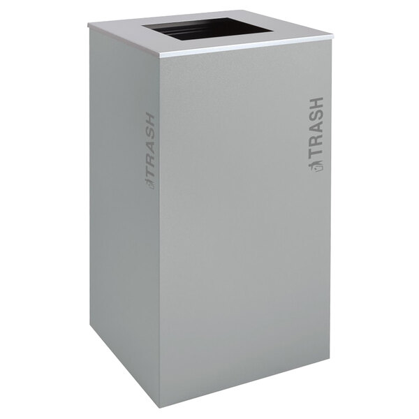 A rectangular grey Ex-Cell Kaiser trash can with a lid.