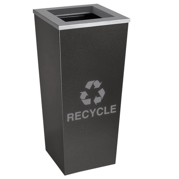 An Ex-Cell Kaiser Metro Collection black hammered charcoal recycling bin with a recycle symbol.