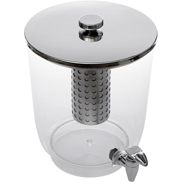 An American Metalcraft glass juice dispenser with a metal lid.