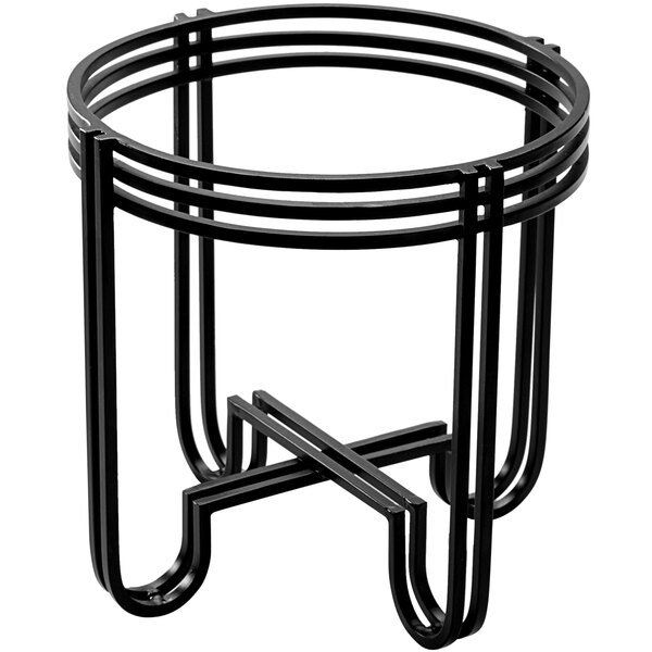 An American Metalcraft wrought iron juice dispenser base with a round base and curved top with two metal rings.